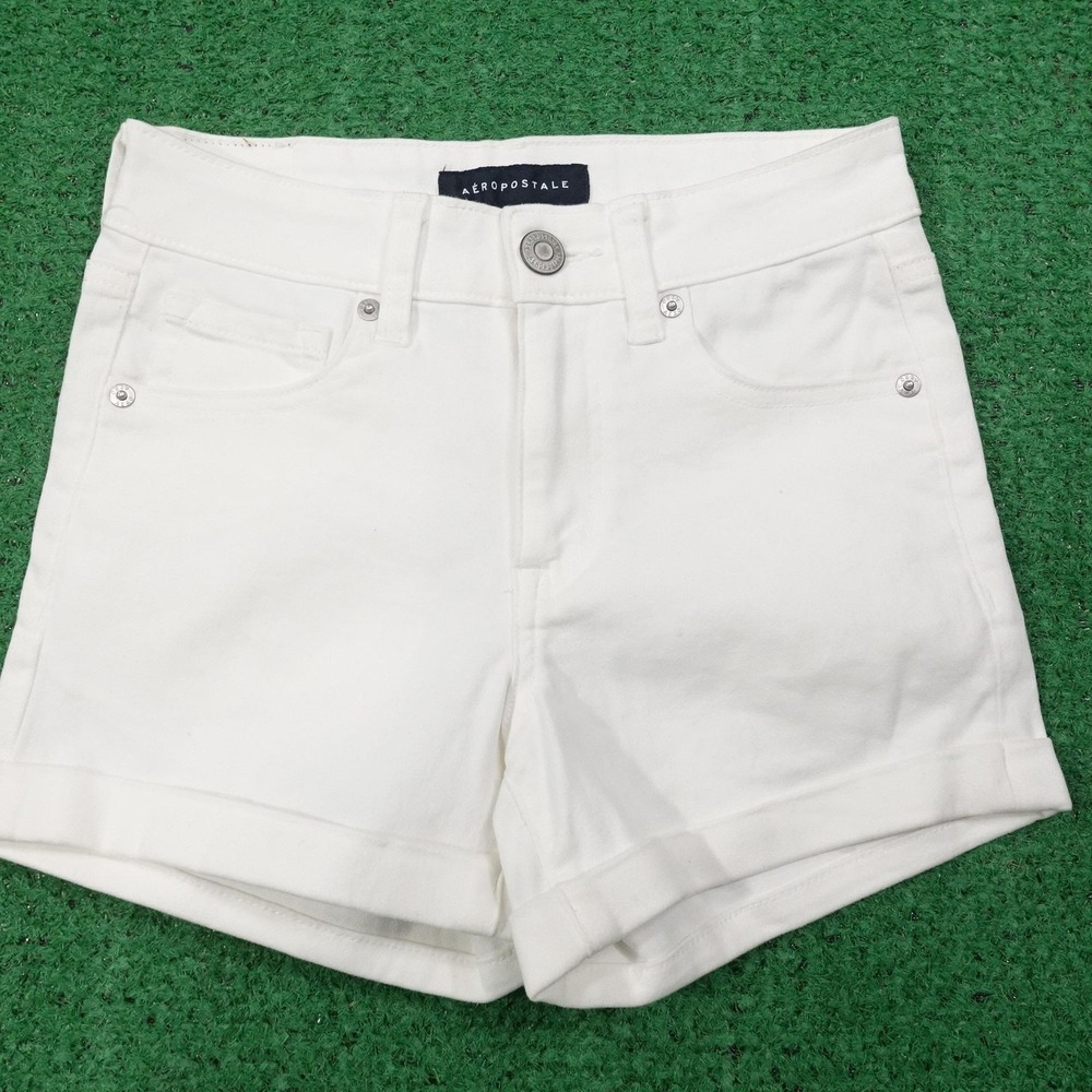 Aéropostale Hot Pants Shorts Womens 000‎ White Denim High Rise Midi 25x3